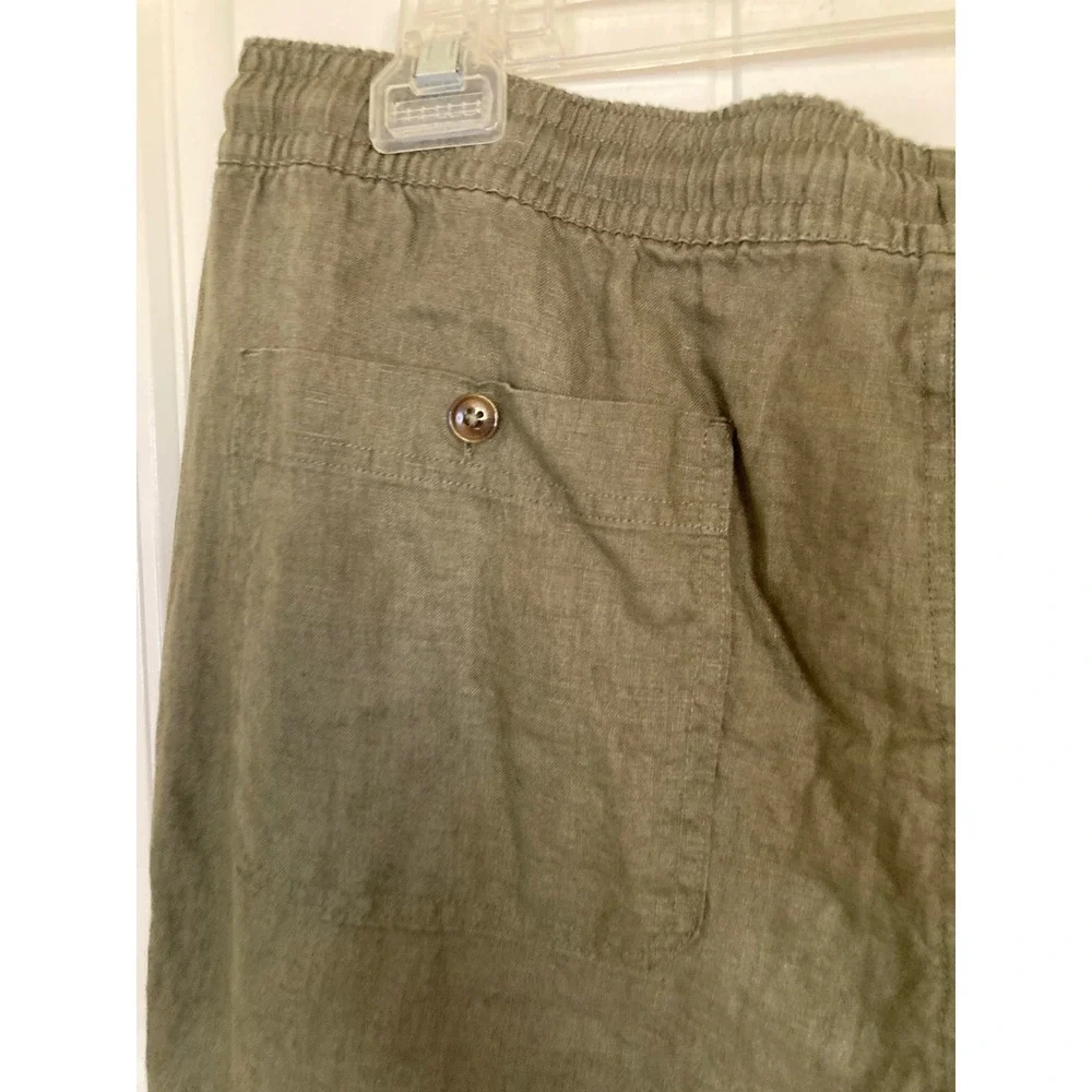 Quince Womens 100% Linen Drawstring Beach Pants Bayberry Olive Green XL